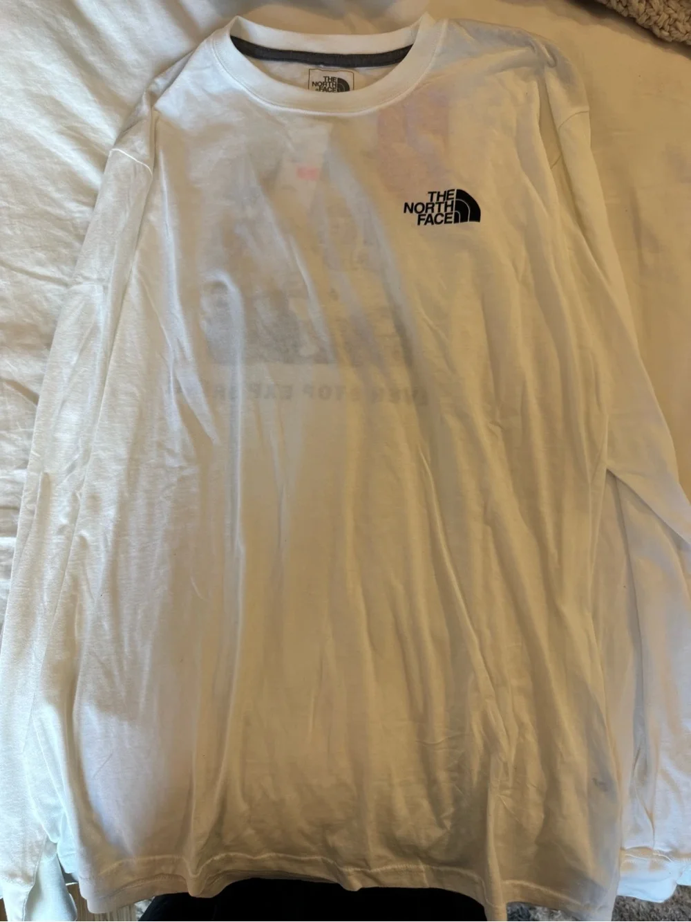 The North Face White Long Sleeve Tee with Olive Camo Logo